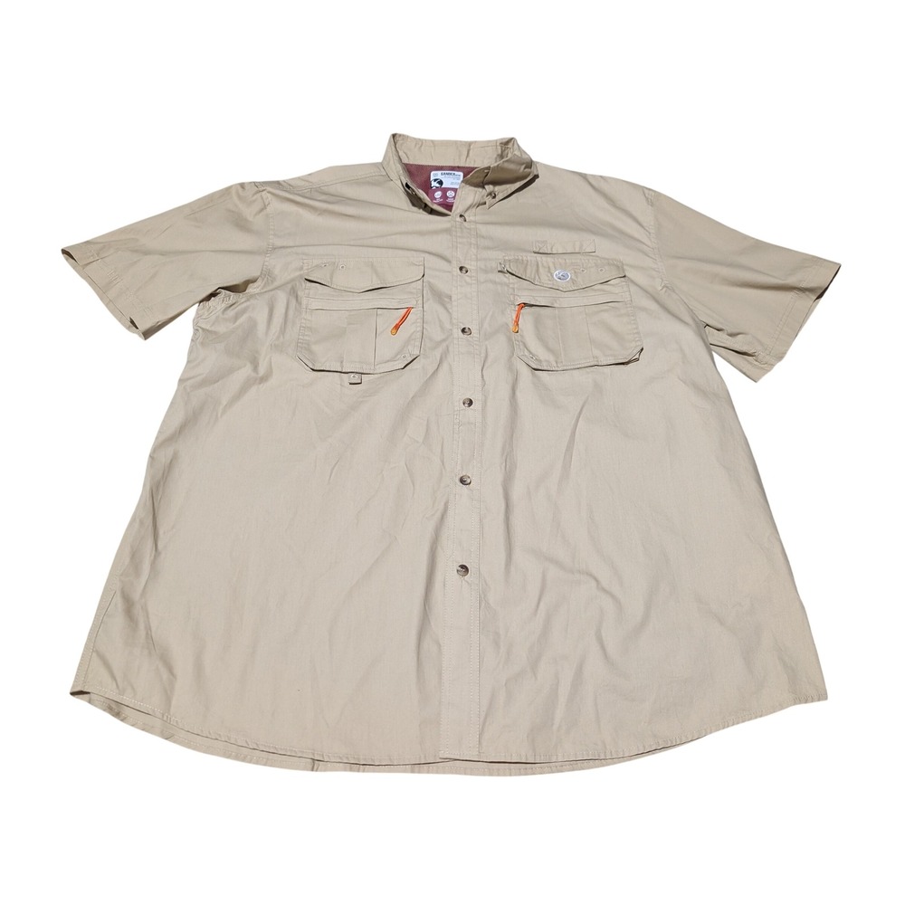 Gander Mountain Fishing Shirt Mens 2XL Tan Short Sleeve UPF 30‎ Vented Utility